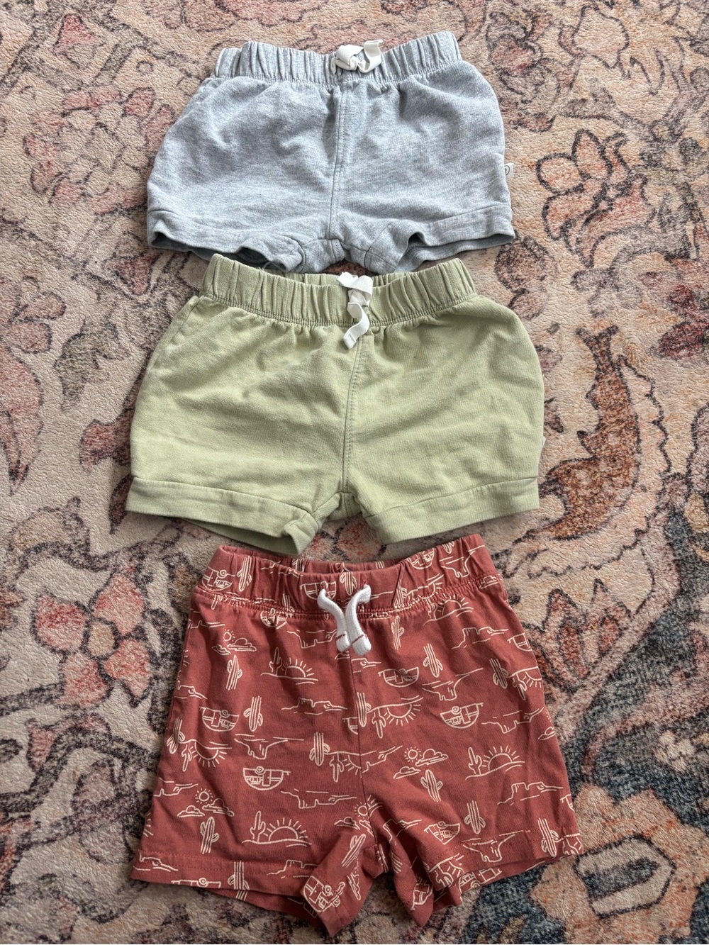 Cotton shorts Three-Pack Kids Shorts — Gray, Sage, Rust Print
